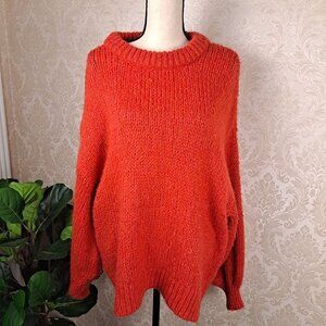 Zara Knit Size Medium Orange Loose Knit Long Balloon Sleeve Oversized Sweater
